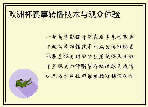 欧洲杯赛事转播技术与观众体验
